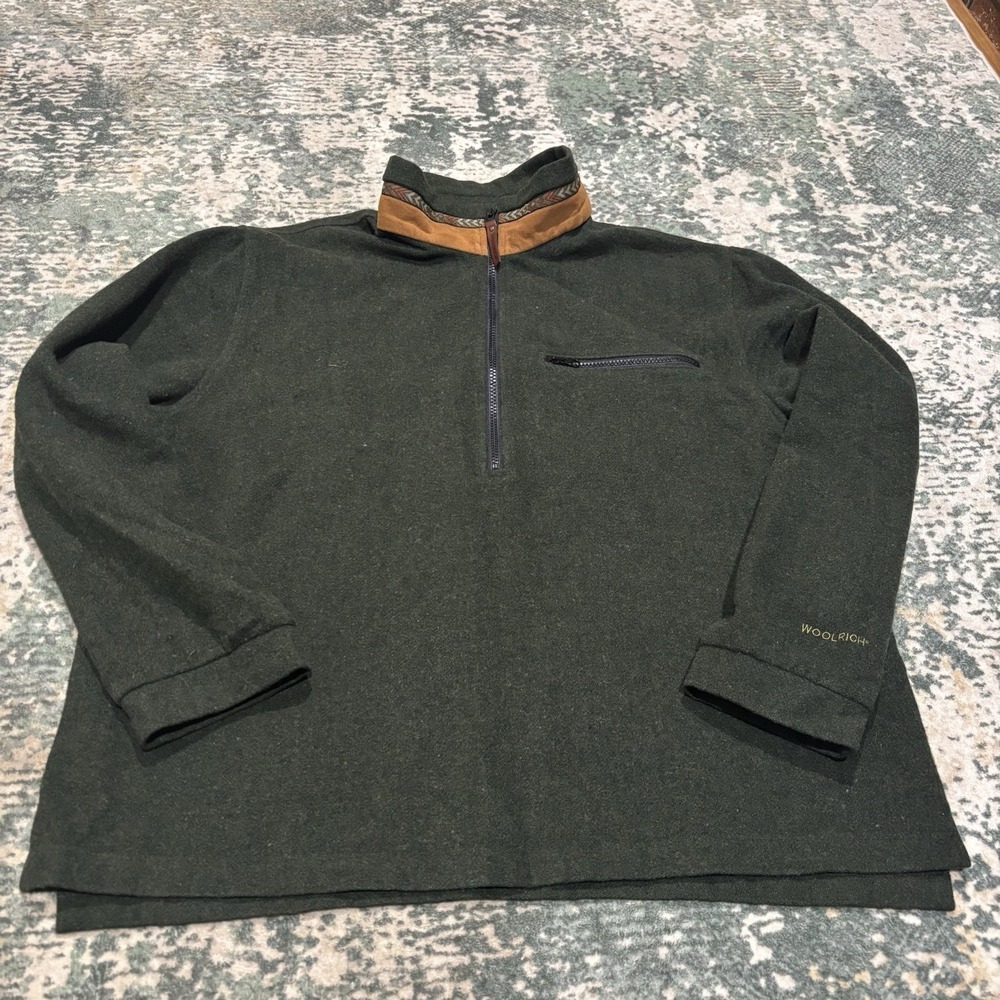 VINTAGE 1990s Woolrich Half Zip Wool Knit Sweater Men's XL Dark‎ Green